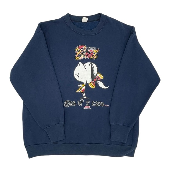 Vintage 90s 1995 Total Brat See If I Care Sweatshirt Navy Blue Crewneck Size XL - Picture 1 of 9